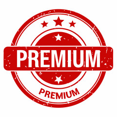 premium stamp, red circle seal, grunge texture, distressed style, vintage design, stars elements, retro typography
