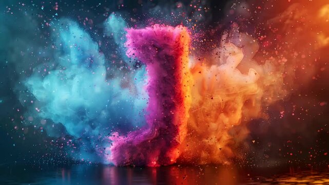 Letter J with colorful cloud art with powder explosion background