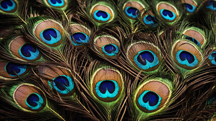 Obraz premium Colorful peacock feathers, glowing peacock feathers. Macro
