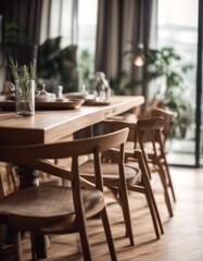 Fototapeta premium living chair chairs table design eco long panorama rustic dining room interior