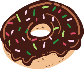 Freehand drawing of colorful doughnut.