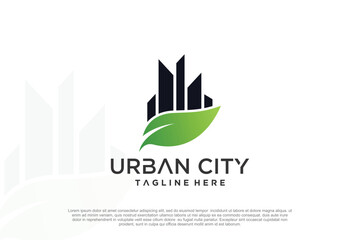 Urban city logo design with green city unique concept Premium Vector