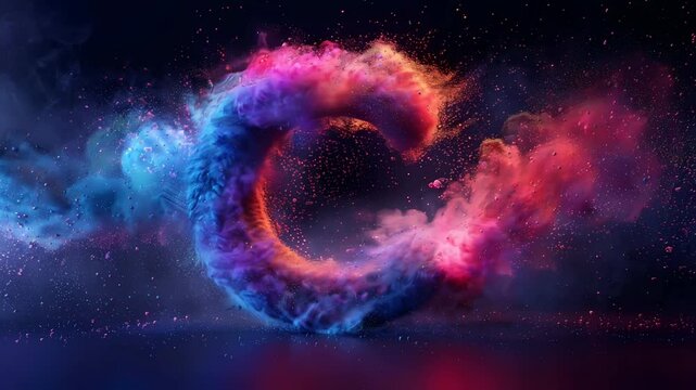 Letter C with colorful cloud art with powder explosion background