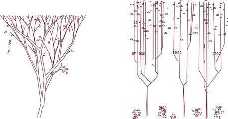 Vector silhouette illustration sketch, detailed artistic unique tree plant design with leaves and twigs for completeness of the image