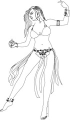 Vector silhouette illustration sketch, detailed design of a young woman dancing sexy in skimpy clothes