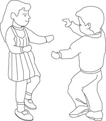 Vector silhouette illustration sketch, detailed design of small children playing together 