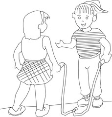 Vector silhouette illustration sketch, detailed design of small children playing together 