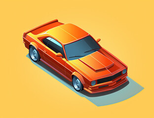 Isometric sports car with powerful engine. Motor sport icon isolated.