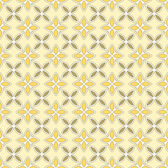 Seamless geometric pattern with beautiful four-petal leaf shapes, with a combination of orange and light brown colors on a cream background. Suitable for various creative projects.