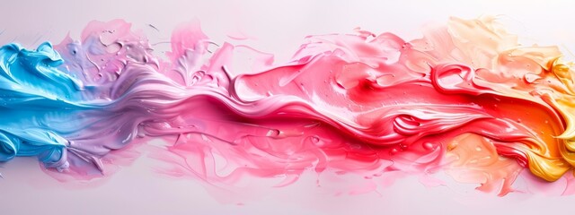  Multicolored swirls of paint on a white backdrop; pink, blue, yellow, red, and green hues