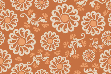 Traditional ethnic motifs ikat flora fabric pattern. Ikat embroidery Ethnic oriental background. Abstract, Texture, scarf, decoration, wallpaper