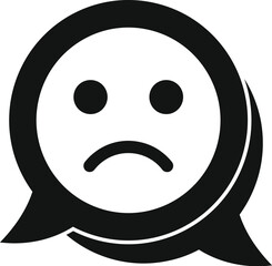 Black and white icon of a speech bubble with a sad face, representing negative feedback
