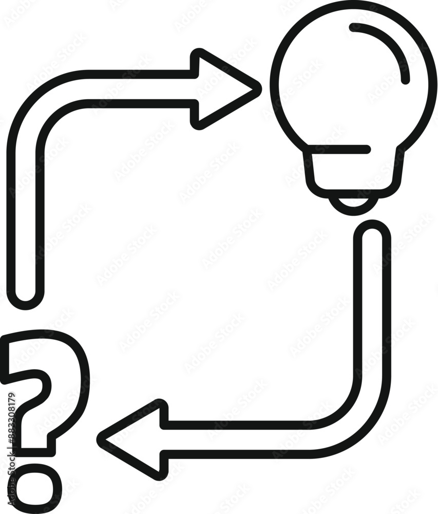 Poster continuous loop transforming a question mark into a light bulb idea, symbolizing problem solving