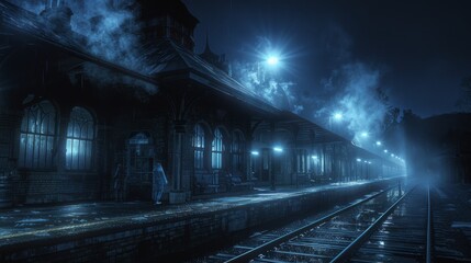 Fototapeta premium Abandoned Train Station at Night.