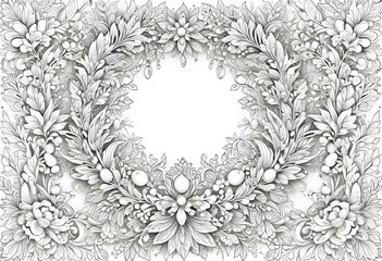 Ornate winter Christmas wreath coloring page