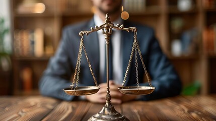 Lawyer with a scale of justice in the background, Lawyer, fair and balanced