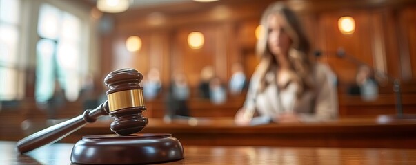 Female lawyer presenting a case in a courtroom, Lawyer, persuasive and confident