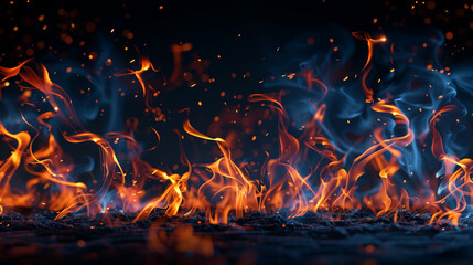 Fire flames on black background