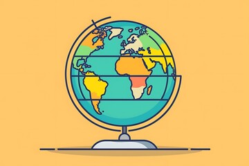 Colorful illustration of a detailed globe showing continents and latitude lines