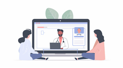 Two patients at the computer screen where doctor consulting them online