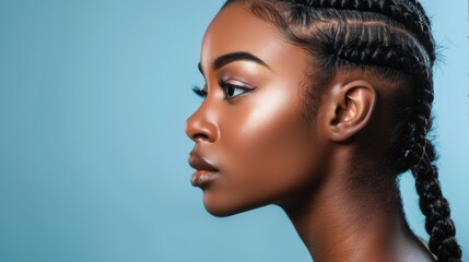 Fototapeta premium BEAUTIFUL BLACK WOMAN IN PROFILE WITH A DREADS HAIRSTYLE