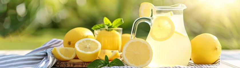 Fresh Homemade Lemonade with Lemon Slices and Mint Leaves.