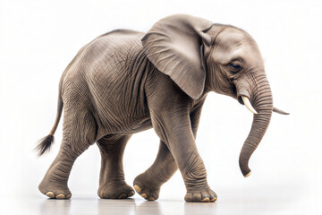 Obraz premium Elephant isolated on white. Baby elephant walking on a white background.