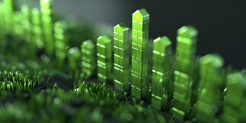 Green bar charts show positive trends in ecoinvesting or green banking. Concept Ecoinvesting, Green banking, Positive trends, Green bar charts, Sustainability