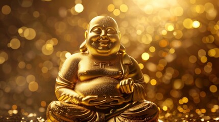Gold Maitreya Buddha, with a happy expression on his face
