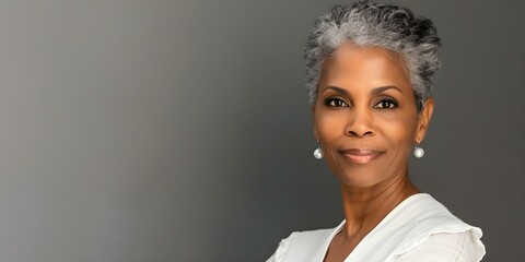 Confident African American woman in her 50s with short gray hair. Concept Confident, African American, woman, 50s, short gray hair