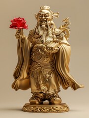 A gold sculpture of the traditional Chinese god of wealth