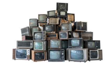 group of old televisions on a transparent background