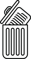 Line art icon style illustration of an open trash can throwing away a document