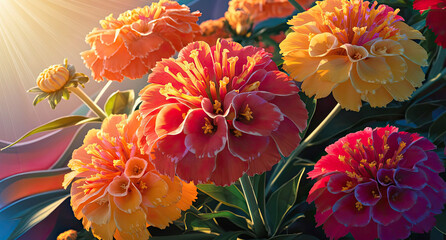 Colorful Lantanas flower with sun, Vibrant and colorful Lantana flower, Generative AI