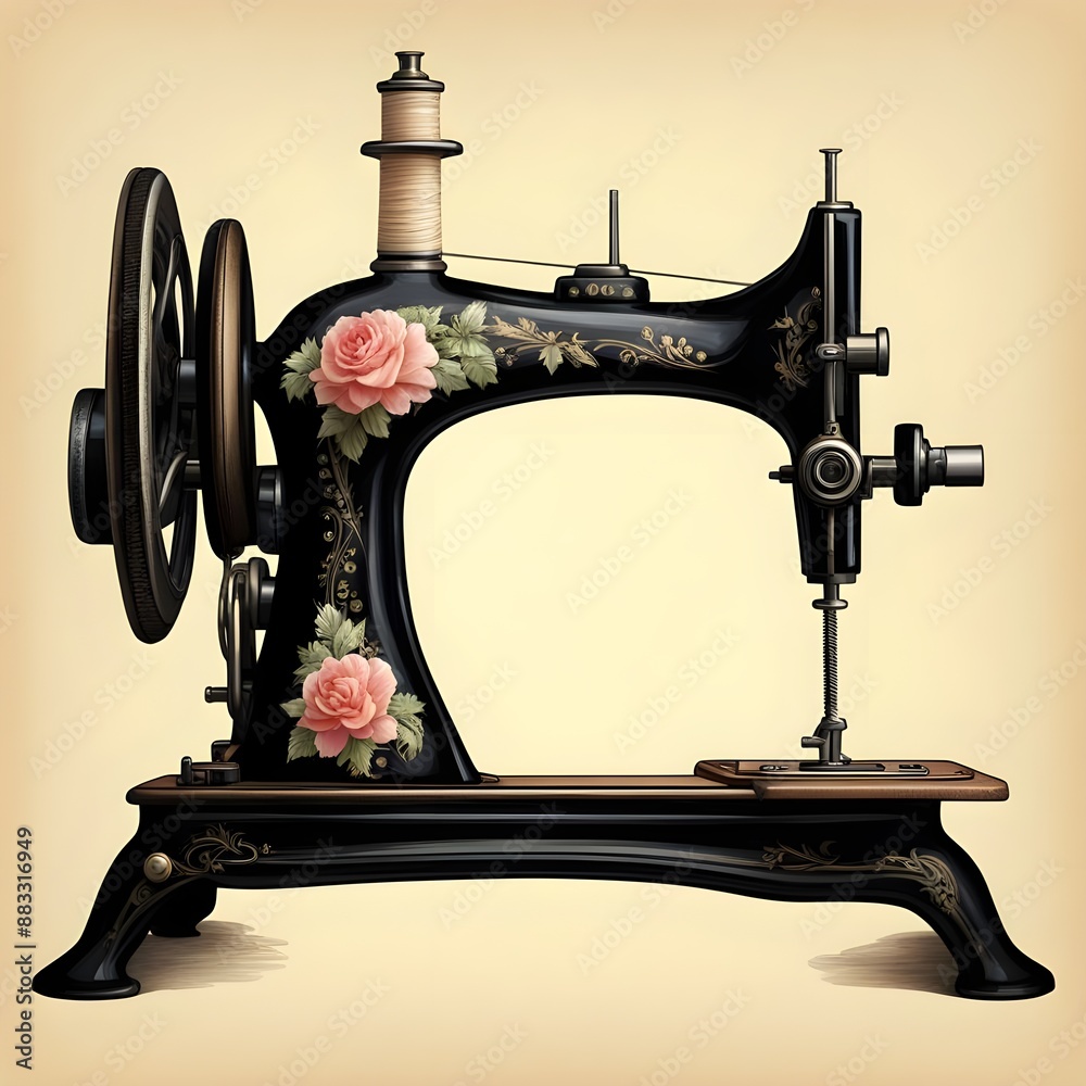 Wall mural a vintage sewing machine