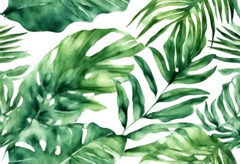 treebranch painted illustration green foliage background botanical jungle white floral border bush tropic agriculture tropical bright pattern leaves art banana abstract beautiful hand watercolor