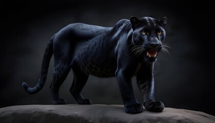 Obraz premium Black wild leopard panther with dark background