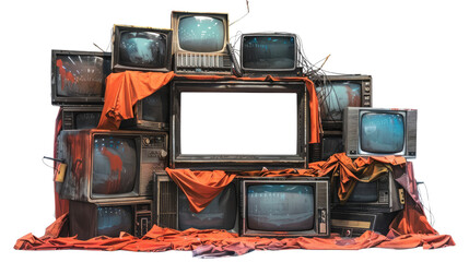 group of old televisions on a transparent background