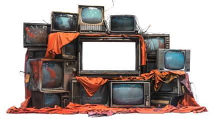 group of old televisions on a transparent background