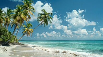 Tropical palm trees on sandy shoreline
