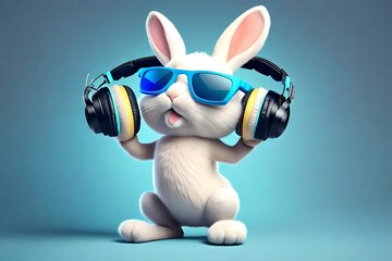 White Bunny with headphones and glasses.