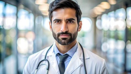 Fototapeta premium Smiling doctor man on blur hospital blur background full hd 4k and 8k photo download