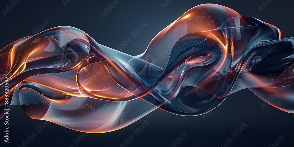 Fototapete abstract 3d rendering of liquid glass in the form of a wave with an orange gradient. banner design e