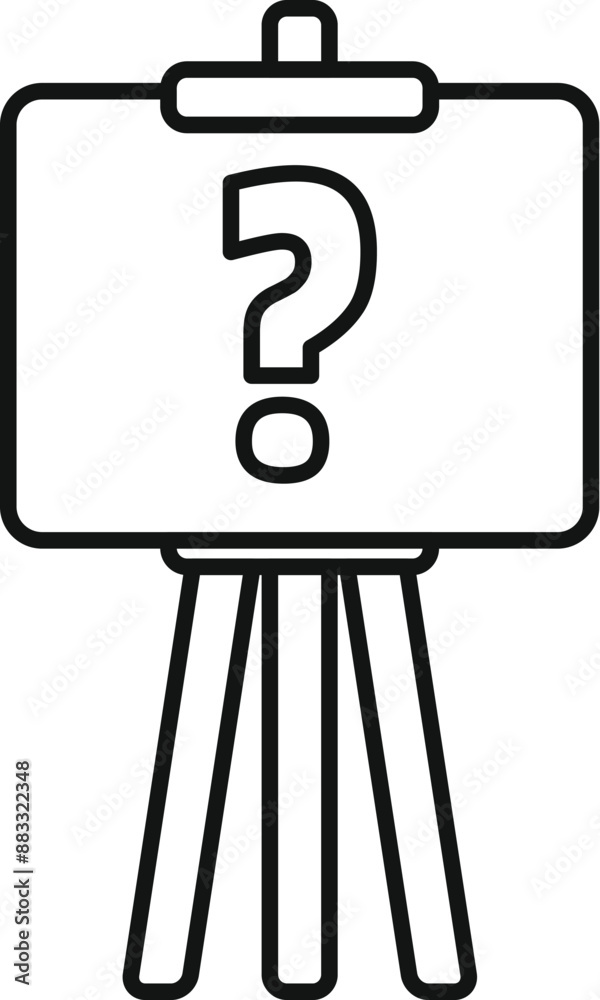 Poster simple line art illustration of a question mark displayed on an easel, representing a concept or pro