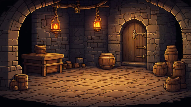 dungeon, underground arcade video game, catacomb, dark scene, alien ship interior, pixel art