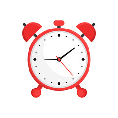 Red alarm clock flat vector illustration isolated on white background