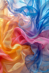 Vibrant Flowing Fabrics in Gradient Colors of Blue, Pink, and Yellow
