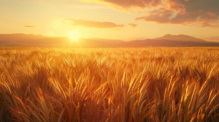 Obraz premium Realistic wheat fields low sun angle golden hour
