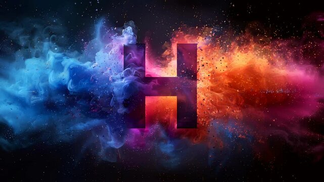 Letter H with colorful cloud art with powder explosion background