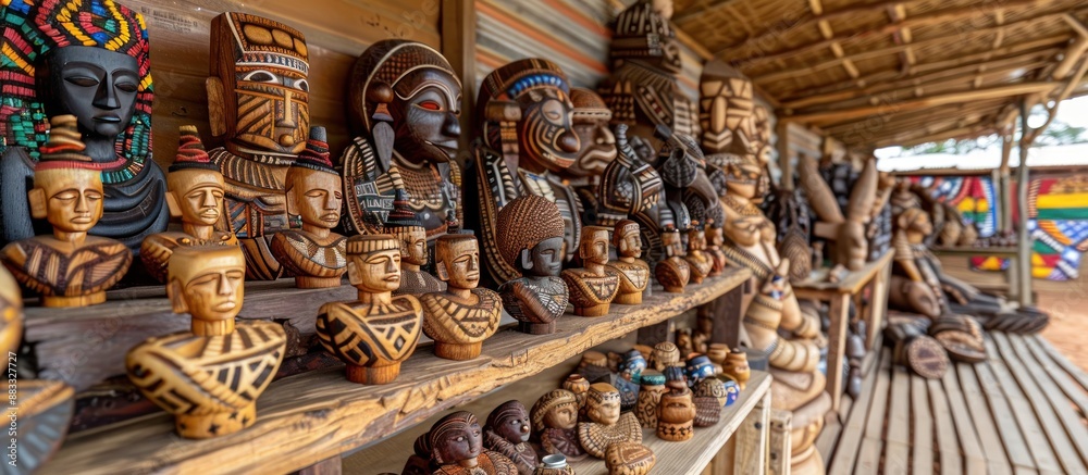 Wall mural African Wooden Carvings Displayed in a Market Stall